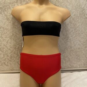 Dippin' Daisy's Black Bandeau and Red High-Waist Bikini